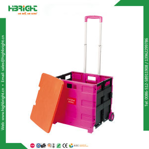 Plastic Shopping Folding Boot Cart Crate with Lid