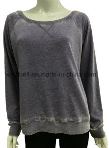 Simple Style French Terry Pullover for Women with Burn-out