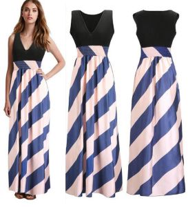 Wholesale Women Ice Silk V-Neck Printed Maxi Dress